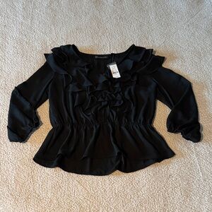 New York & Company Black Ruffled Blouse Small New